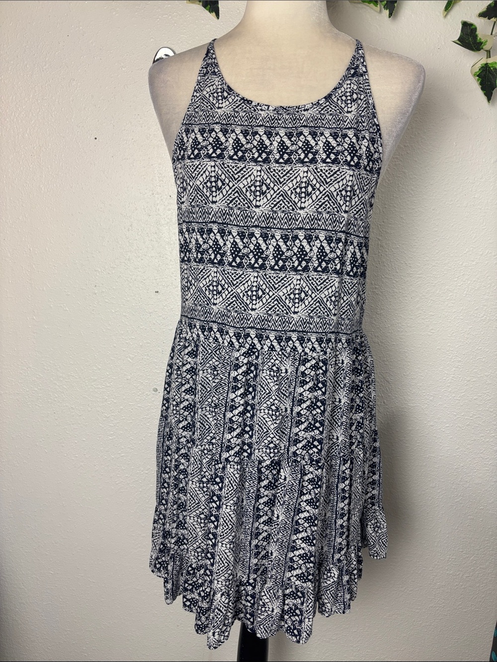 EN CREME Boho Printed Strappy Sundress Blue & White Size Small/Medium